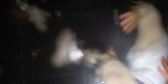 Person slipping on wet floor.