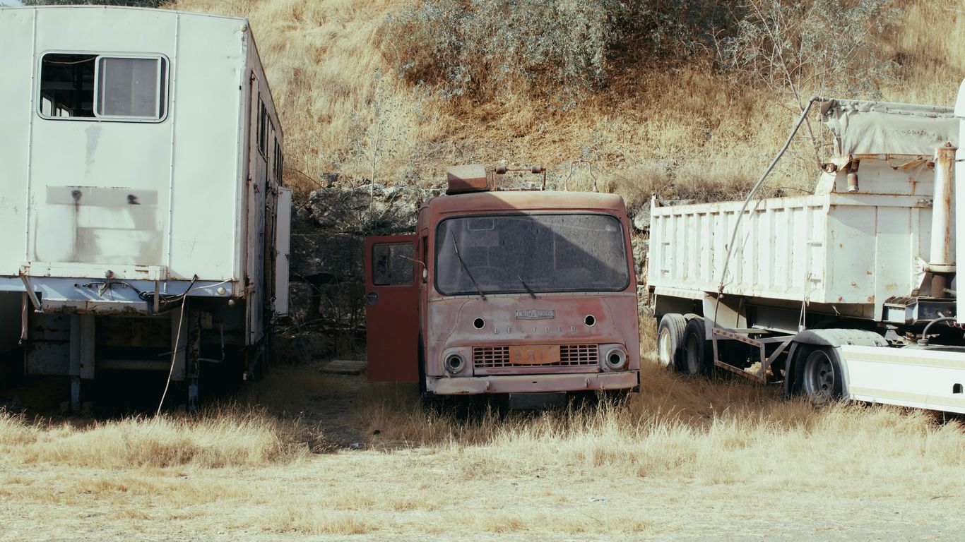 a group of old trucks